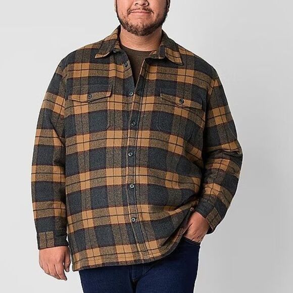Mutual Weave Other - NWT Mutual Weave Mens XXL Shirt Jacket Charcoal Check Gray Yellow Plaid Sherpa